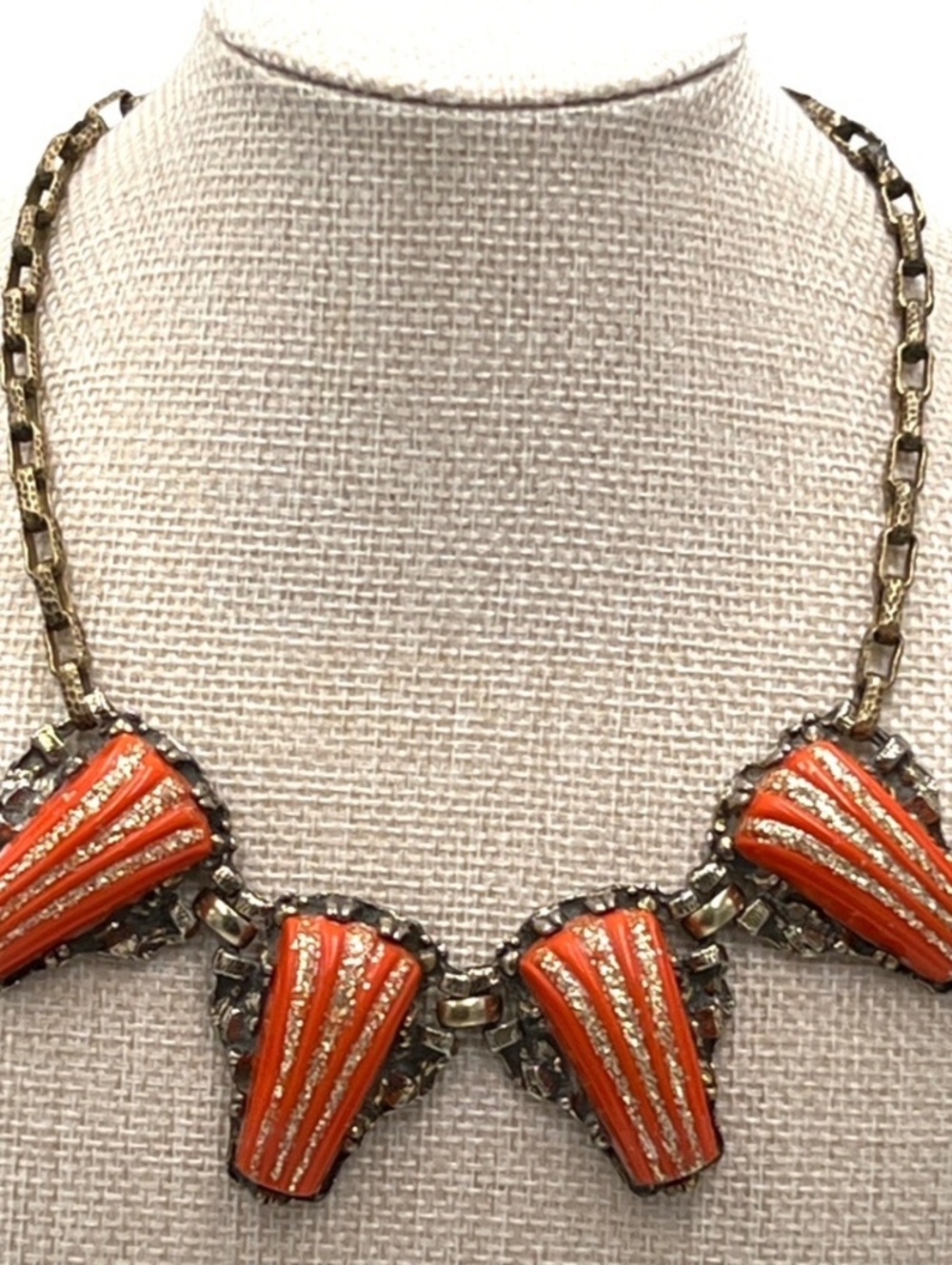 Unsigned Selro Selini Lucite Glitter Chocker Brass Necklace